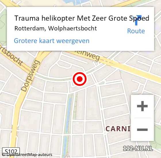 Locatie op kaart van de 112 melding: Trauma helikopter Met Zeer Grote Spoed Naar Rotterdam, Wolphaertsbocht op 3 oktober 2024 05:57