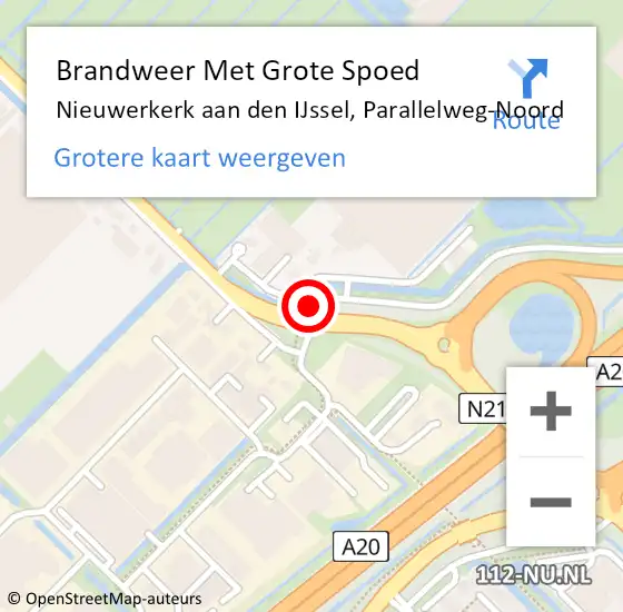 Locatie op kaart van de 112 melding: Brandweer Met Grote Spoed Naar Nieuwerkerk aan den IJssel, Parallelweg-Noord op 3 oktober 2024 07:13