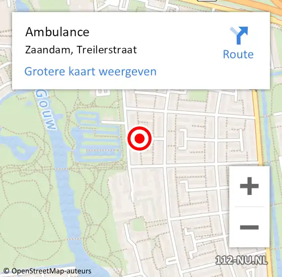 Locatie op kaart van de 112 melding: Ambulance Zaandam, Treilerstraat op 3 oktober 2024 07:56