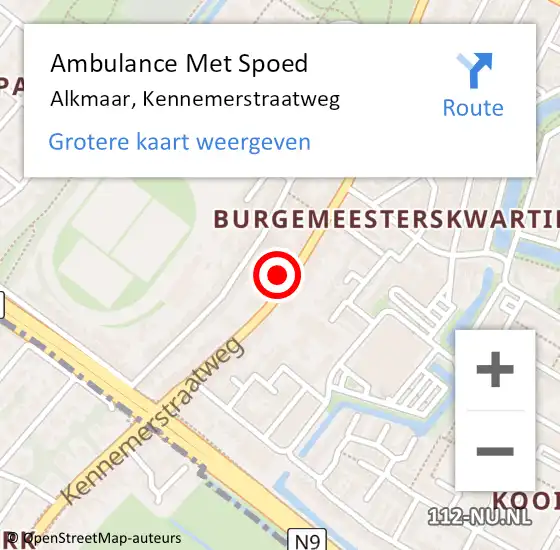 Locatie op kaart van de 112 melding: Ambulance Met Spoed Naar Alkmaar, Kennemerstraatweg op 3 oktober 2024 08:12