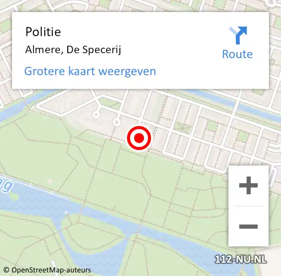 Locatie op kaart van de 112 melding: Politie Almere, De Specerij op 3 oktober 2024 08:12