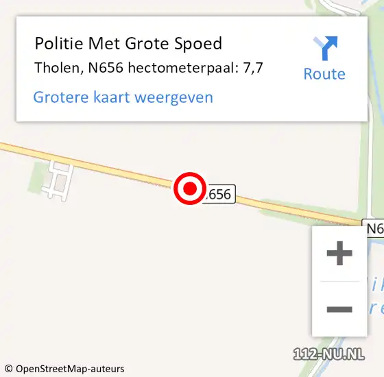 Locatie op kaart van de 112 melding: Politie Met Grote Spoed Naar Tholen, N656 hectometerpaal: 7,7 op 3 oktober 2024 08:14