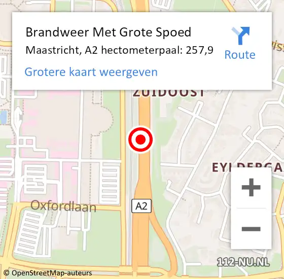 Locatie op kaart van de 112 melding: Brandweer Met Grote Spoed Naar Maastricht, A2 hectometerpaal: 257,9 op 3 oktober 2024 08:26