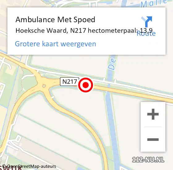 Locatie op kaart van de 112 melding: Ambulance Met Spoed Naar Hoeksche Waard, N217 hectometerpaal: 13,9 op 3 oktober 2024 08:39