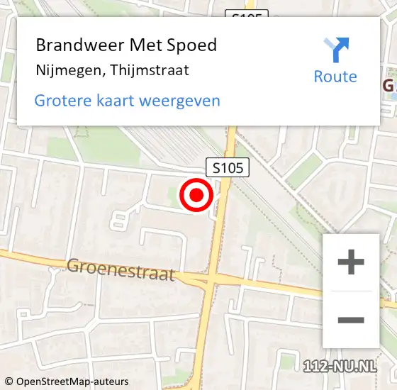 Locatie op kaart van de 112 melding: Brandweer Met Spoed Naar Nijmegen, Thijmstraat op 3 oktober 2024 09:09