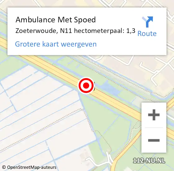 Locatie op kaart van de 112 melding: Ambulance Met Spoed Naar Zoeterwoude, N11 hectometerpaal: 1,3 op 3 oktober 2024 09:12