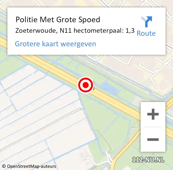 Locatie op kaart van de 112 melding: Politie Met Grote Spoed Naar Zoeterwoude, N11 hectometerpaal: 1,3 op 3 oktober 2024 09:12