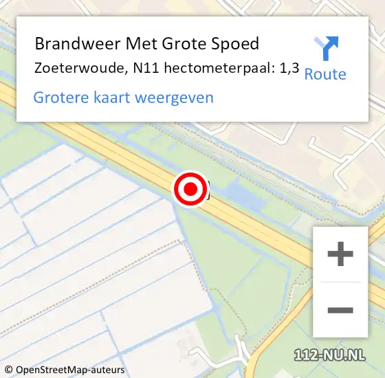 Locatie op kaart van de 112 melding: Brandweer Met Grote Spoed Naar Zoeterwoude, N11 hectometerpaal: 1,3 op 3 oktober 2024 09:12