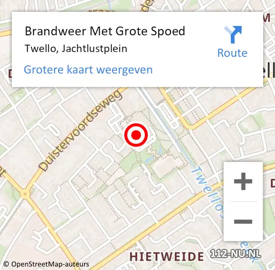 Locatie op kaart van de 112 melding: Brandweer Met Grote Spoed Naar Twello, Jachtlustplein op 3 oktober 2024 09:27