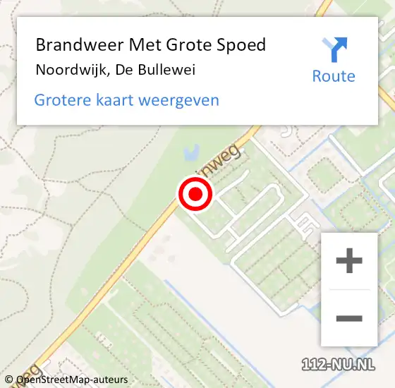 Locatie op kaart van de 112 melding: Brandweer Met Grote Spoed Naar Noordwijk, De Bullewei op 3 oktober 2024 09:41