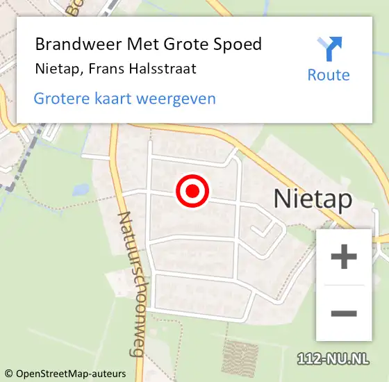 Locatie op kaart van de 112 melding: Brandweer Met Grote Spoed Naar Nietap, Frans Halsstraat op 3 oktober 2024 09:45