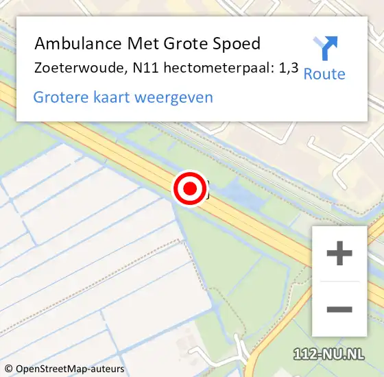 Locatie op kaart van de 112 melding: Ambulance Met Grote Spoed Naar Zoeterwoude, N11 hectometerpaal: 1,3 op 3 oktober 2024 09:49