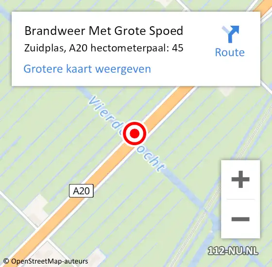 Locatie op kaart van de 112 melding: Brandweer Met Grote Spoed Naar Zuidplas, A20 hectometerpaal: 45 op 3 oktober 2024 09:54