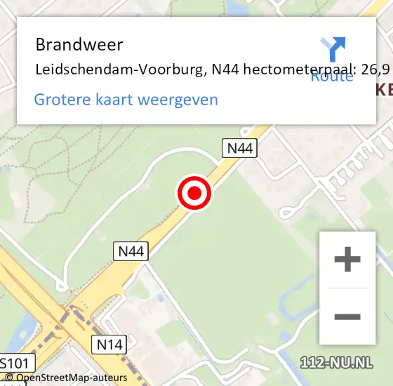 Locatie op kaart van de 112 melding: Brandweer Leidschendam-Voorburg, N44 hectometerpaal: 26,9 op 3 oktober 2024 10:01