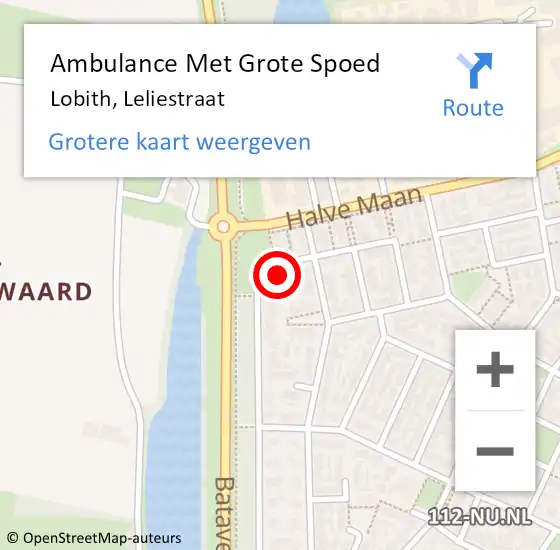 Locatie op kaart van de 112 melding: Ambulance Met Grote Spoed Naar Lobith, Leliestraat op 22 oktober 2014 06:56