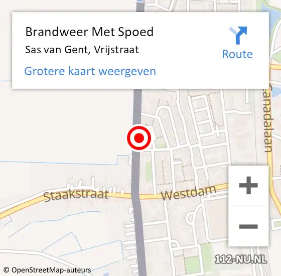 Locatie op kaart van de 112 melding: Brandweer Met Spoed Naar Sas van Gent, Vrijstraat op 3 oktober 2024 10:25