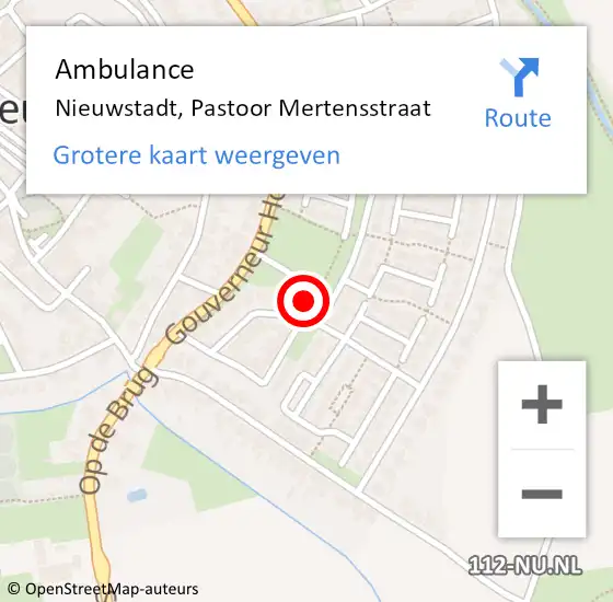 Locatie op kaart van de 112 melding: Ambulance Nieuwstadt, Pastoor Mertensstraat op 22 oktober 2014 07:04