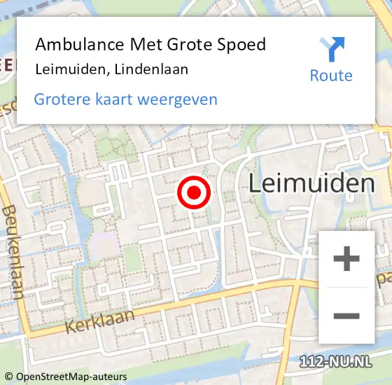 Locatie op kaart van de 112 melding: Ambulance Met Grote Spoed Naar Leimuiden, Lindenlaan op 3 oktober 2024 10:45