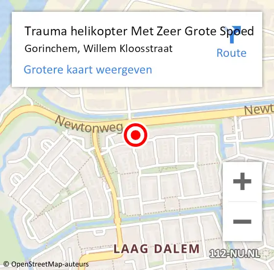 Locatie op kaart van de 112 melding: Trauma helikopter Met Zeer Grote Spoed Naar Gorinchem, Willem Kloosstraat op 3 oktober 2024 10:49