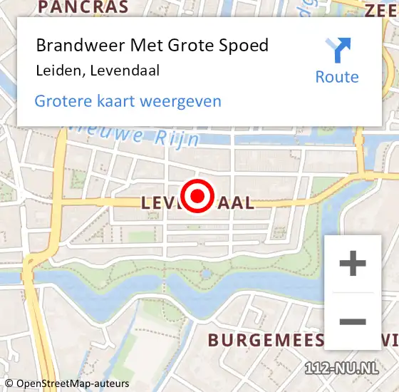 Locatie op kaart van de 112 melding: Brandweer Met Grote Spoed Naar Leiden, Levendaal op 3 oktober 2024 11:10