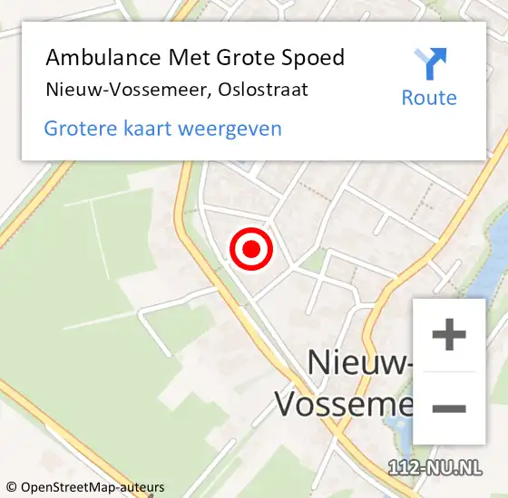 Locatie op kaart van de 112 melding: Ambulance Met Grote Spoed Naar Nieuw-Vossemeer, Oslostraat op 22 oktober 2014 07:12