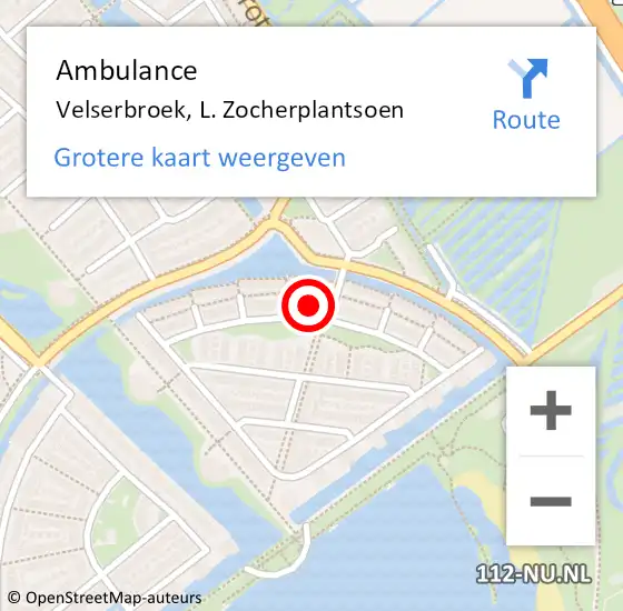 Locatie op kaart van de 112 melding: Ambulance Velserbroek, L. Zocherplantsoen op 3 oktober 2024 11:16