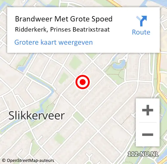 Locatie op kaart van de 112 melding: Brandweer Met Grote Spoed Naar Ridderkerk, Prinses Beatrixstraat op 3 oktober 2024 11:25