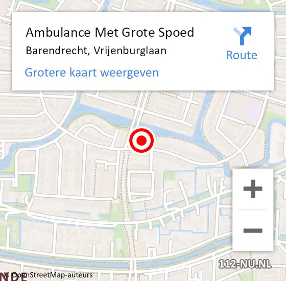 Locatie op kaart van de 112 melding: Ambulance Met Grote Spoed Naar Barendrecht, Vrijenburglaan op 3 oktober 2024 11:31