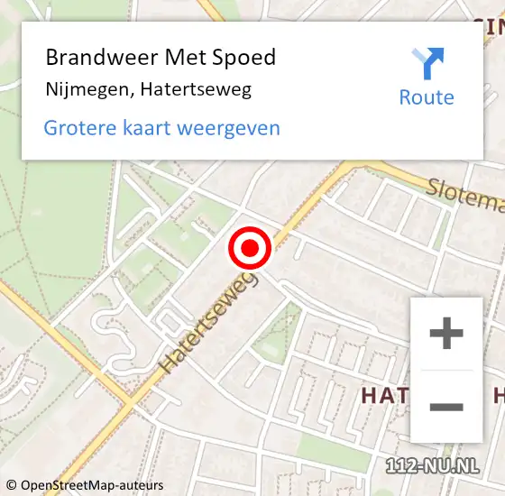 Locatie op kaart van de 112 melding: Brandweer Met Spoed Naar Nijmegen, Hatertseweg op 3 oktober 2024 12:00