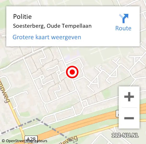 Locatie op kaart van de 112 melding: Politie Soesterberg, Oude Tempellaan op 3 oktober 2024 12:08