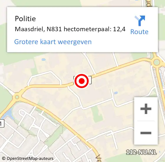 Locatie op kaart van de 112 melding: Politie Maasdriel, N831 hectometerpaal: 12,4 op 3 oktober 2024 12:38