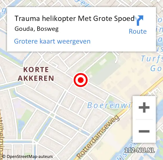 Locatie op kaart van de 112 melding: Trauma helikopter Met Grote Spoed Naar Gouda, Bosweg op 3 oktober 2024 12:52