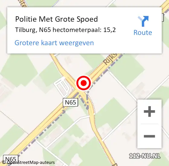 Locatie op kaart van de 112 melding: Politie Met Grote Spoed Naar Tilburg, N65 hectometerpaal: 15,2 op 3 oktober 2024 13:13