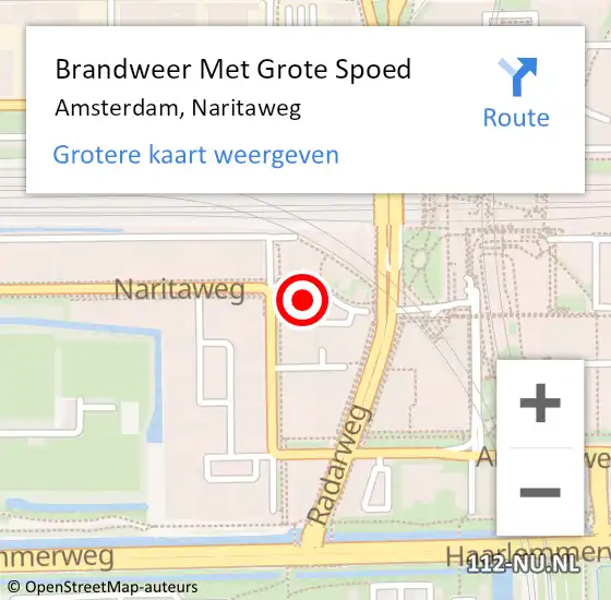 Locatie op kaart van de 112 melding: Brandweer Met Grote Spoed Naar Amsterdam, Naritaweg op 3 oktober 2024 13:16