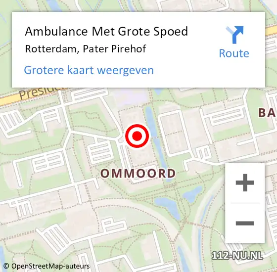 Locatie op kaart van de 112 melding: Ambulance Met Grote Spoed Naar Rotterdam, Pater Pirehof op 3 oktober 2024 13:17