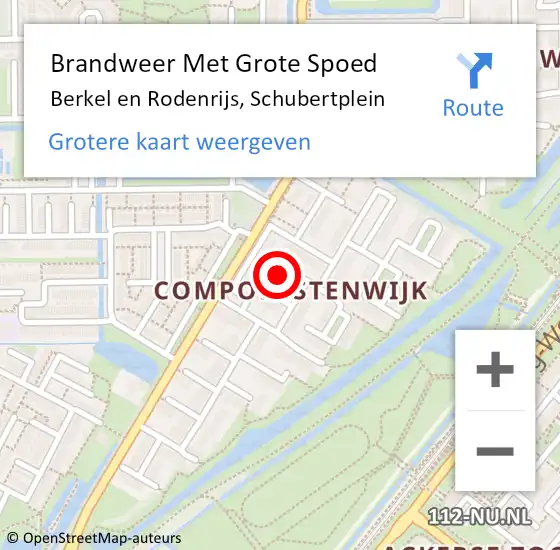 Locatie op kaart van de 112 melding: Brandweer Met Grote Spoed Naar Berkel en Rodenrijs, Schubertplein op 3 oktober 2024 13:17