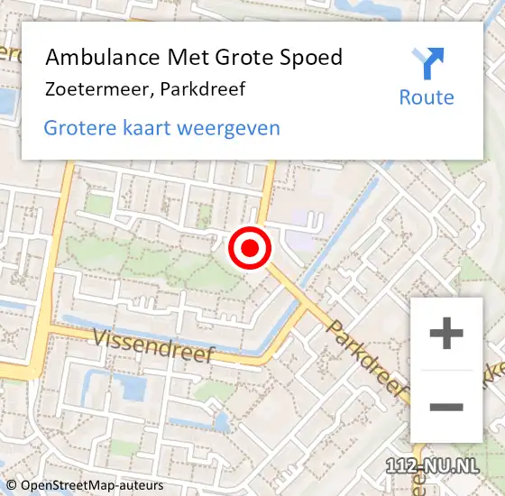 Locatie op kaart van de 112 melding: Ambulance Met Grote Spoed Naar Zoetermeer, Parkdreef op 3 oktober 2024 13:29