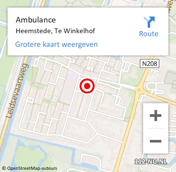 Locatie op kaart van de 112 melding: Ambulance Heemstede, Te Winkelhof op 3 oktober 2024 13:48