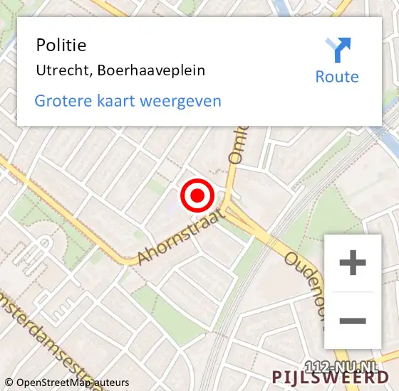 Locatie op kaart van de 112 melding: Politie Utrecht, Boerhaaveplein op 3 oktober 2024 13:49