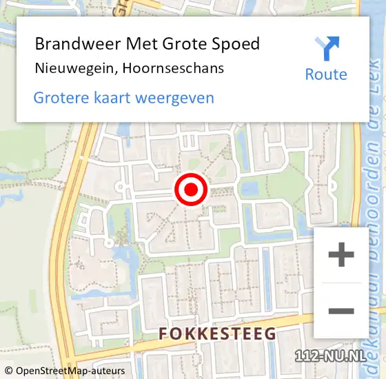 Locatie op kaart van de 112 melding: Brandweer Met Grote Spoed Naar Nieuwegein, Hoornseschans op 3 oktober 2024 13:53