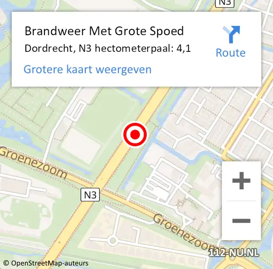 Locatie op kaart van de 112 melding: Brandweer Met Grote Spoed Naar Dordrecht, N3 hectometerpaal: 4,1 op 3 oktober 2024 14:04