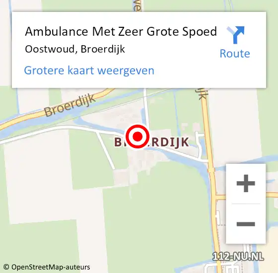 Locatie op kaart van de 112 melding: Ambulance Met Zeer Grote Spoed Naar Oostwoud, Broerdijk op 3 oktober 2024 14:10