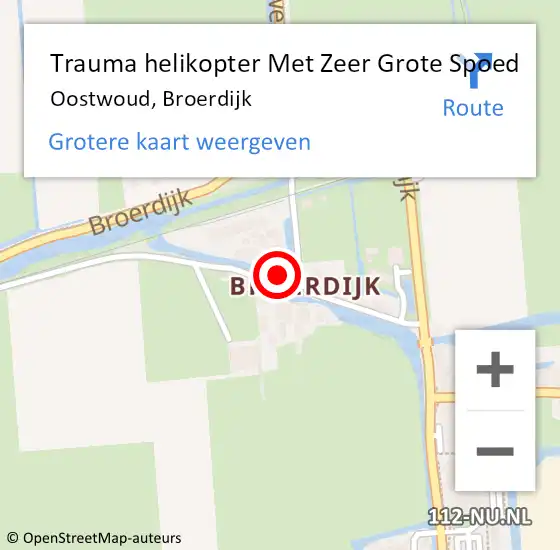 Locatie op kaart van de 112 melding: Trauma helikopter Met Zeer Grote Spoed Naar Oostwoud, Broerdijk op 3 oktober 2024 14:25