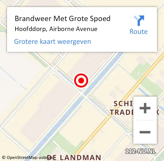 Locatie op kaart van de 112 melding: Brandweer Met Grote Spoed Naar Hoofddorp, Airborne Avenue op 3 oktober 2024 14:25