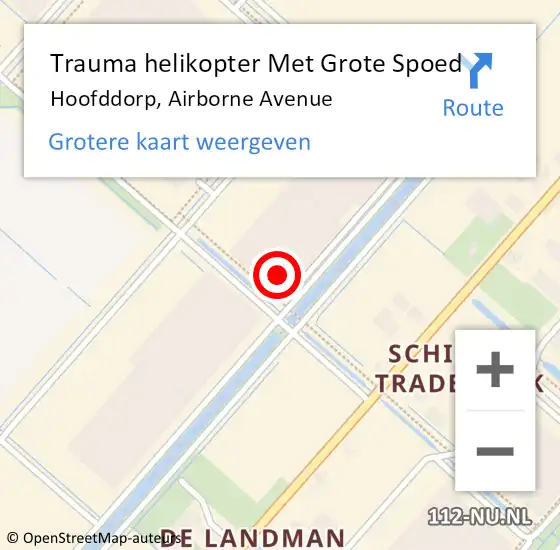 Locatie op kaart van de 112 melding: Trauma helikopter Met Grote Spoed Naar Hoofddorp, Airborne Avenue op 3 oktober 2024 14:27