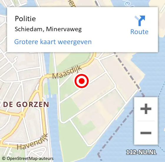 Locatie op kaart van de 112 melding: Politie Schiedam, Minervaweg op 3 oktober 2024 14:31