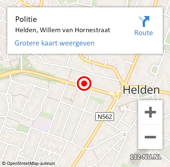 Locatie op kaart van de 112 melding: Politie Helden, Willem van Hornestraat op 3 oktober 2024 14:33