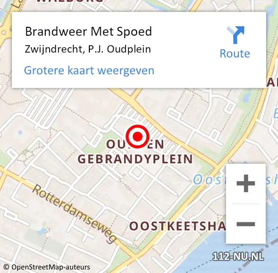 Locatie op kaart van de 112 melding: Brandweer Met Spoed Naar Zwijndrecht, P.J. Oudplein op 3 oktober 2024 14:34