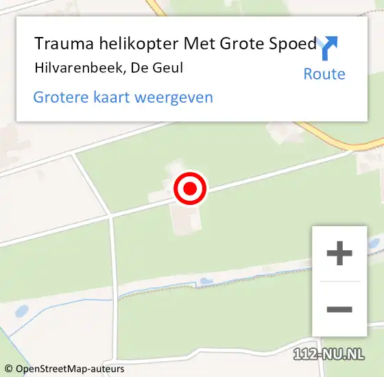 Locatie op kaart van de 112 melding: Trauma helikopter Met Grote Spoed Naar Hilvarenbeek, De Geul op 3 oktober 2024 14:35