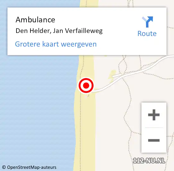 Locatie op kaart van de 112 melding: Ambulance Den Helder, Jan Verfailleweg op 3 oktober 2024 14:35